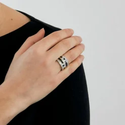Bague bandeau or bicolore, saphirs, diamants