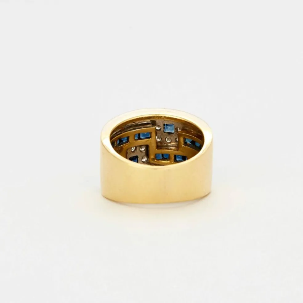 Bague bandeau or bicolore, saphirs, diamants