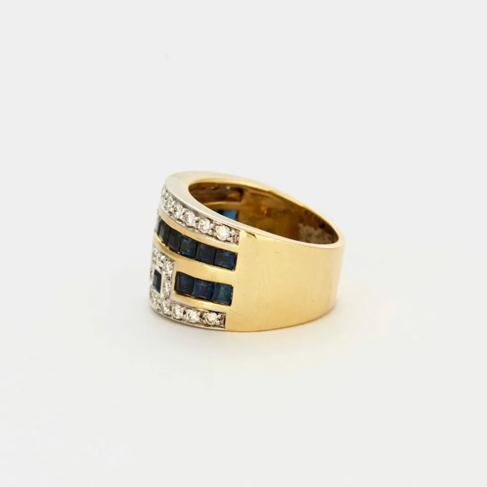 Bague bandeau or bicolore, saphirs, diamants