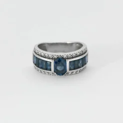 Bague bandeau or blanc et saphir