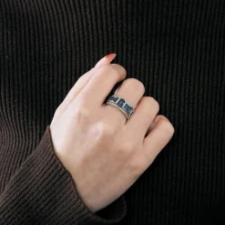 Bague bandeau or blanc et saphir