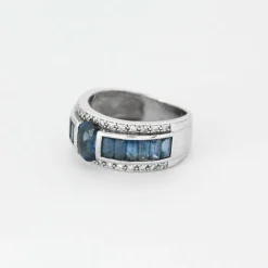 Bague bandeau or blanc et saphir