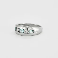Bague bandeau Or gris Aigues-marines Diamants