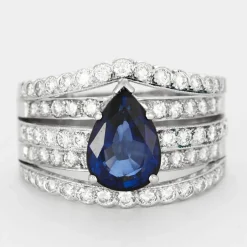 Bague bandeau or gris, saphir et diamants