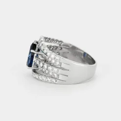 Bague bandeau or gris, saphir et diamants