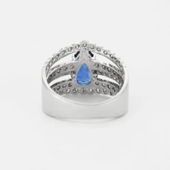 Bague bandeau or gris, saphir et diamants