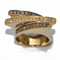 Bague bandeau or jaune et diamants cognac