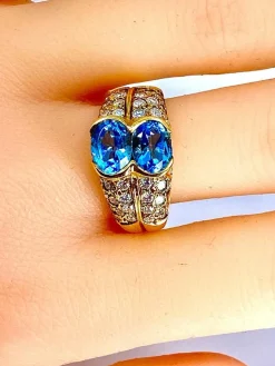 Bague bandeau Or jaune Topaze Diamants