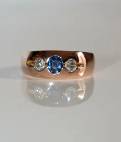 Bague Bandeau Or Rose Saphir Et Diamants
