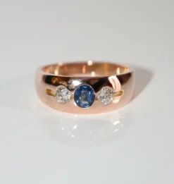 Bague Bandeau Or Rose Saphir Et Diamants