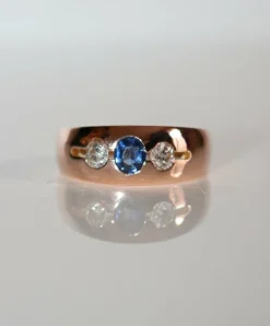 Bague Bandeau Or Rose Saphir Et Diamants