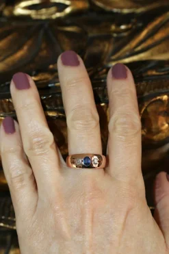 Bague Bandeau Or Rose Saphir Et Diamants