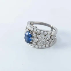 Bague bandeau platine, saphir et diamants