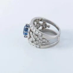 Bague bandeau platine, saphir et diamants