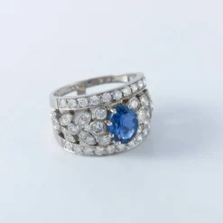 Bague bandeau platine, saphir et diamants