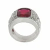 Bague bandeau rubis de synthèse et diamants
