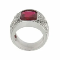 Bague bandeau rubis de synthèse et diamants