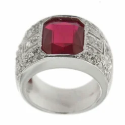 Bague bandeau rubis de synthèse et diamants