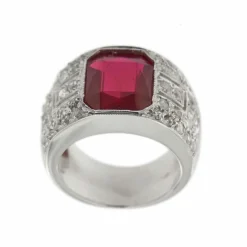 Bague bandeau rubis de synthèse et diamants