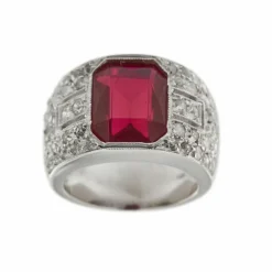 Bague bandeau rubis de synthèse et diamants