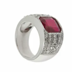 Bague bandeau rubis de synthèse et diamants