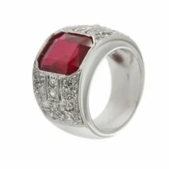 Bague bandeau rubis de synthèse et diamants