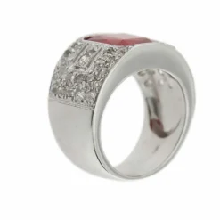 Bague bandeau rubis de synthèse et diamants
