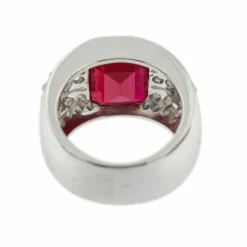 Bague bandeau rubis de synthèse et diamants