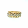 Bague bandeau tresse or jaune, or gris et diamants