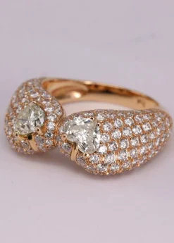 Bague baroque double coeur pavage diamants
