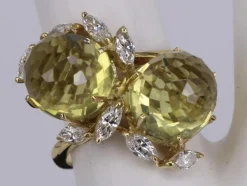 Bague baroque toi et moi citrine et Diamants en or jaune
