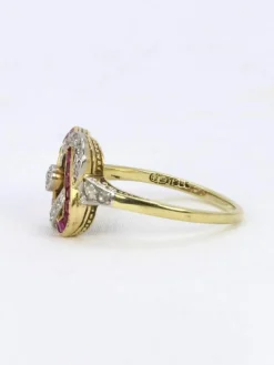 Bague Belle Epoque or jaune diamants rubis calibres