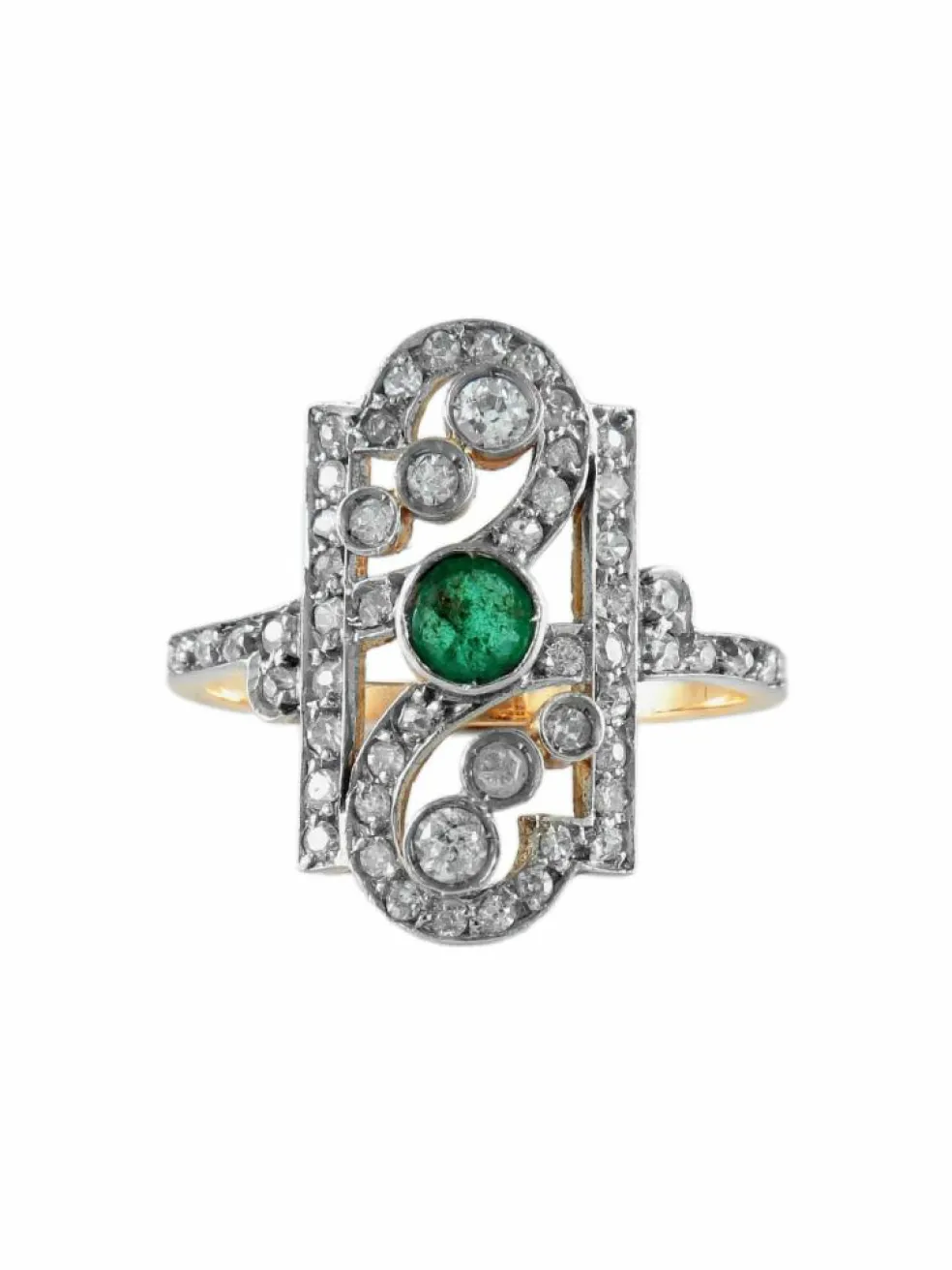 Bague Belle Époque émeraude diamants