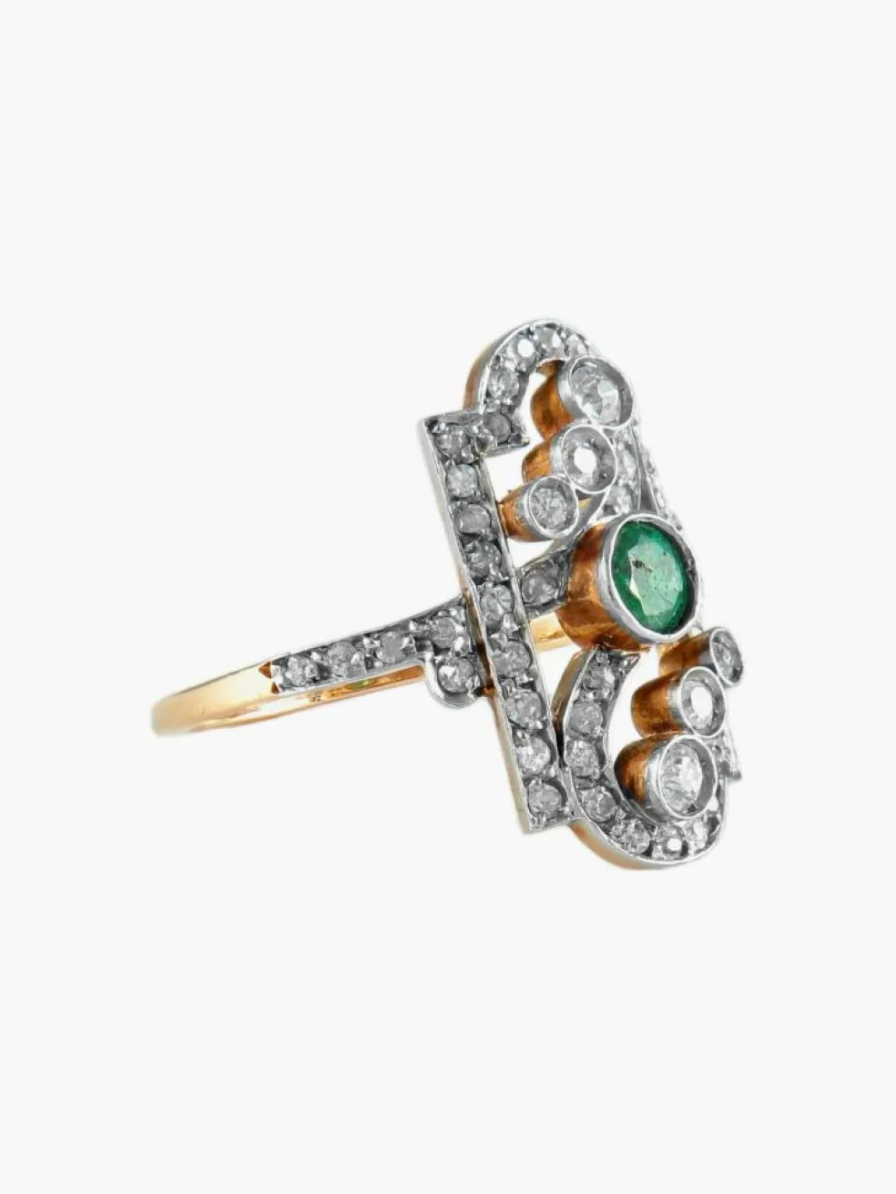 Bague Belle Époque émeraude diamants