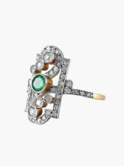 Bague Belle Époque émeraude diamants