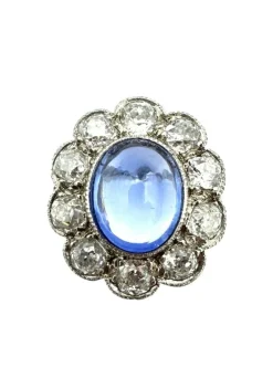 Bague Belle-Epoque en or blanc, saphir et diamants