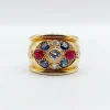 Bague bombée 1960 or, diamant saphirs, rubis