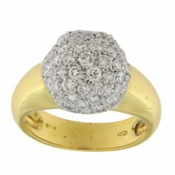 Bague bombée en or jaune et blanc avec pavé de diamants