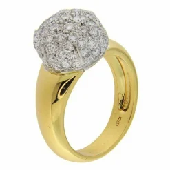 Bague bombée en or jaune et blanc avec pavé de diamants