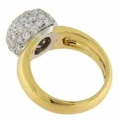 Bague bombée en or jaune et blanc avec pavé de diamants