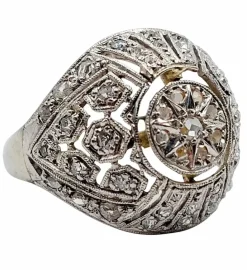 Bague boule Art Déco or blanc, diamant taille rose (circa 1920)