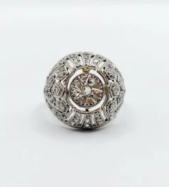 Bague boule Art Déco or blanc, diamant taille rose (circa 1920)