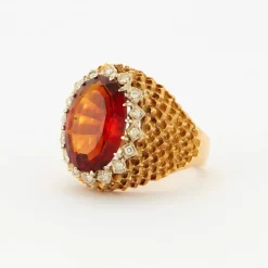 Bague Boule Or Jaune Torsadé Diamants Quartz