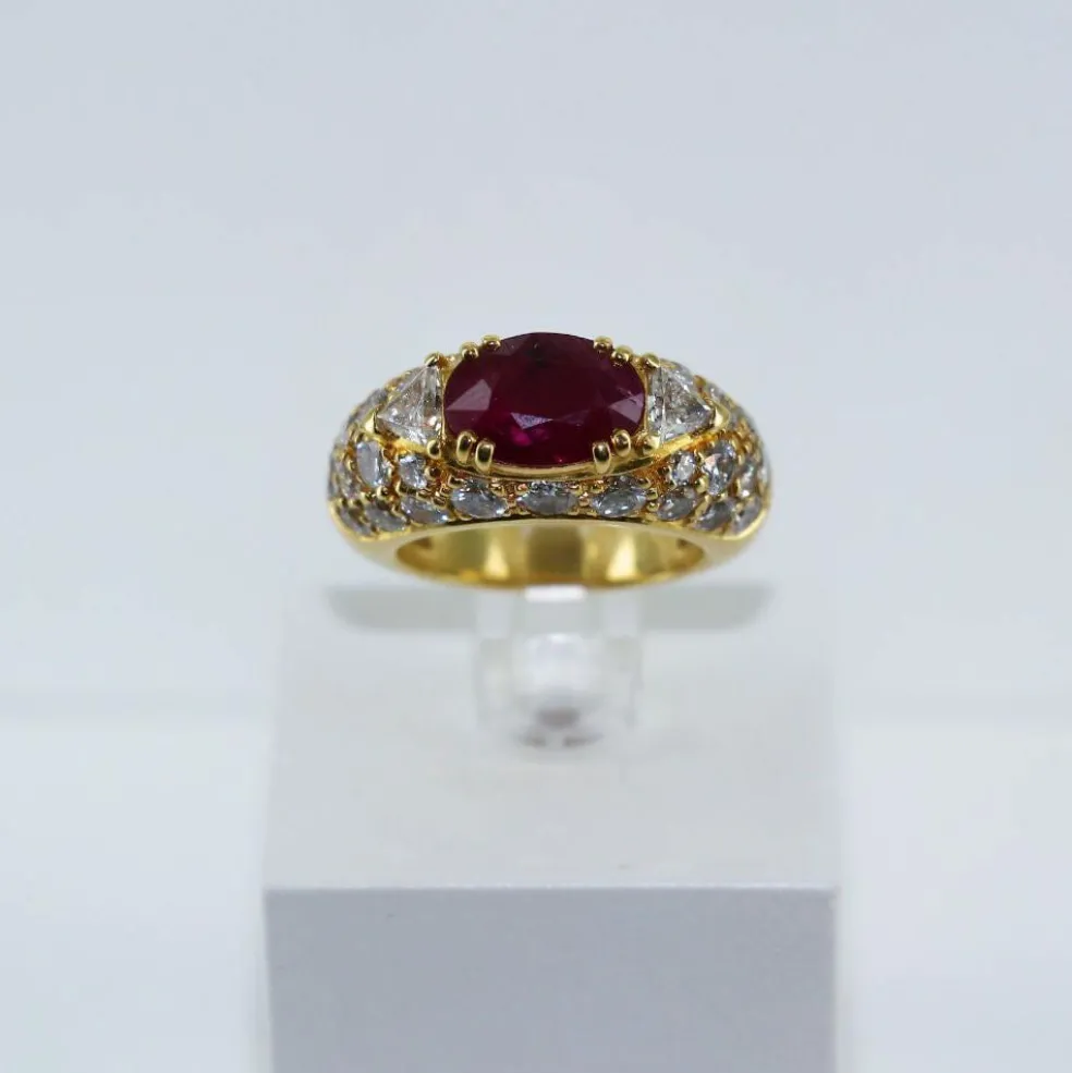 Bague boule rubis et diamants