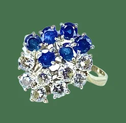 Bague Bouquet or blanc saphirs et diamants