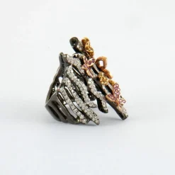 Bague Branche Papillons Saphirs roses et jaunes Diamants