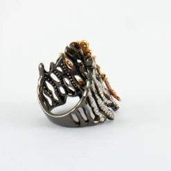 Bague Branche Papillons Saphirs roses et jaunes Diamants