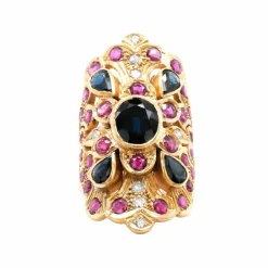 Bague Brillant Or Jaune, Saphir et Rubis