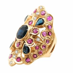 Bague Brillant Or Jaune, Saphir et Rubis