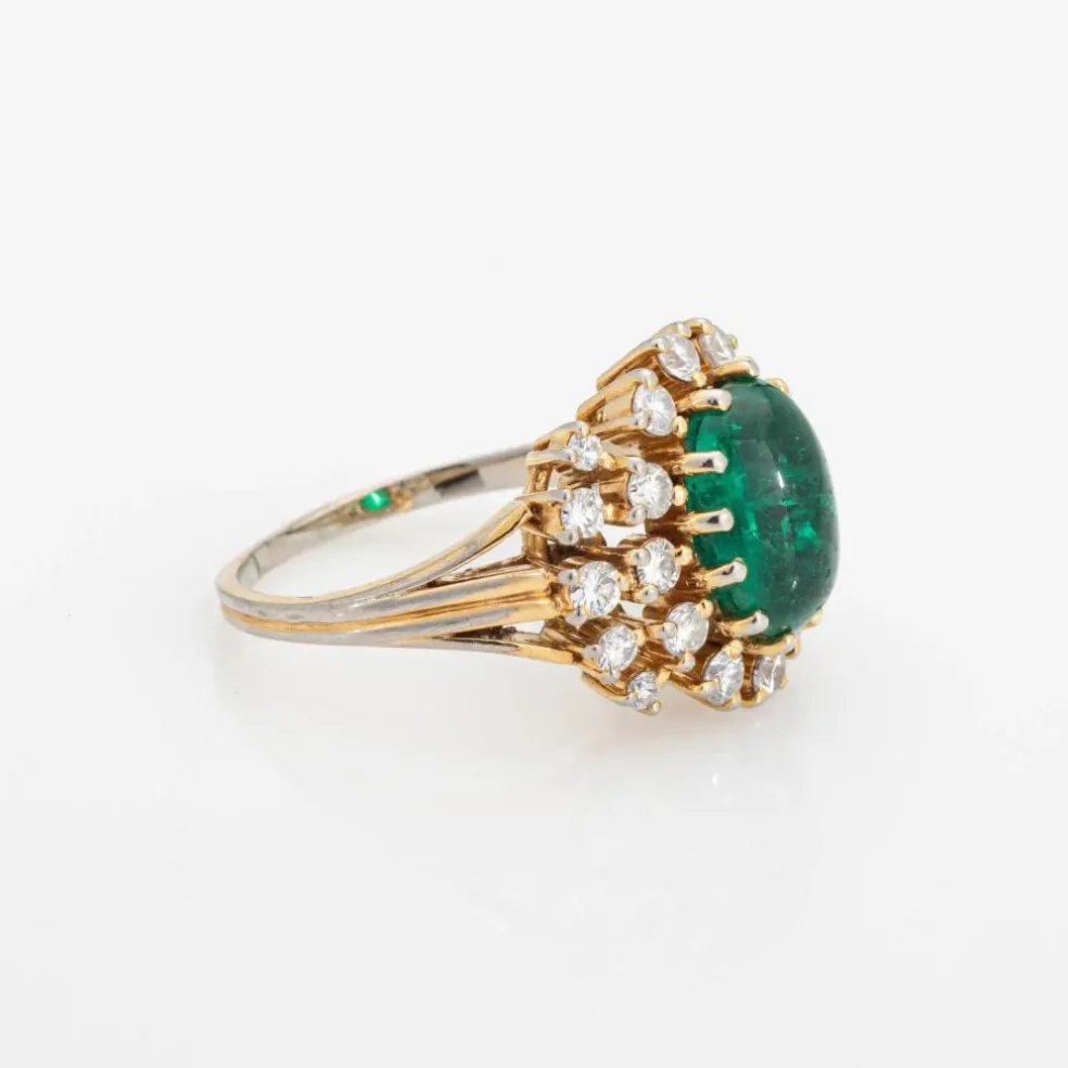 Bague cabochon en diamant émeraude, bague de fiançailles en or vintage avec pierres précieuses